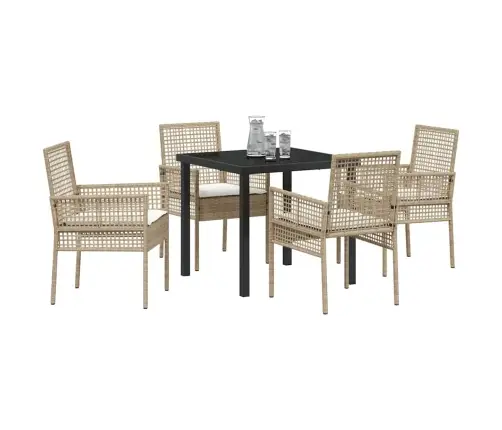 5 Gab. Dārza Galds Ar Spilveniem Bēšs Poli Rotangpalma Vidaxl