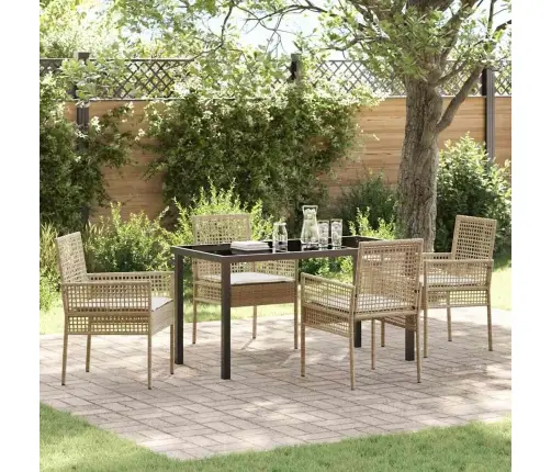 5 Gabalu Dārza Ēdamgalds Ar Spilveniem Bēšā Poli Rotangpalmas Vidaxl