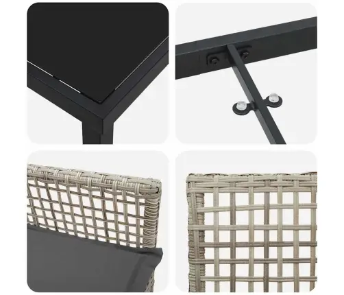 5 Daļu Dārza Ēdamgalds Ar Spilveniem Gaiši Pelēks Poliestera Rotangpalma Vidaxl