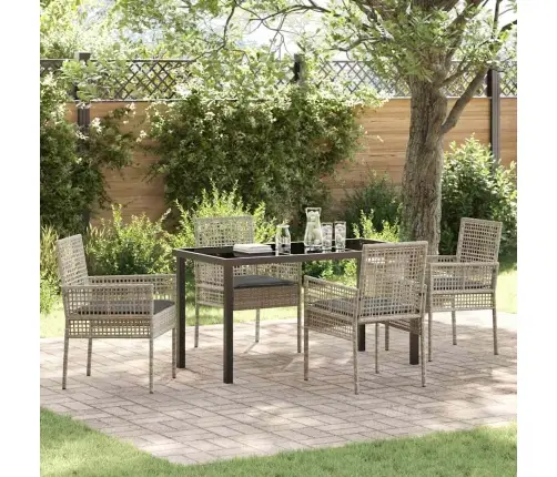 5 Daļu Dārza Ēdamgalds Ar Spilveniem Gaiši Pelēks Poliestera Rotangpalma Vidaxl