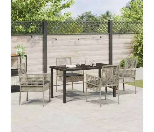 5 Daļu Dārza Ēdamgalds Ar Spilveniem Gaiši Pelēks Poliestera Rotangpalma Vidaxl