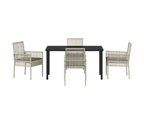 5 Daļu Dārza Ēdamgalds Ar Spilveniem Gaiši Pelēks Poliestera Rotangpalma Vidaxl