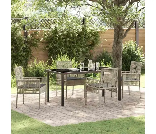 5 Gabalu Dārza Ēdamgalds Ar Spilveniem Gaiši Pelēks Pe Rotangpalma Vidaxl