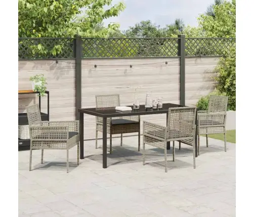 5 Gabalu Dārza Ēdamgalds Ar Spilveniem Gaiši Pelēks Pe Rotangpalma Vidaxl