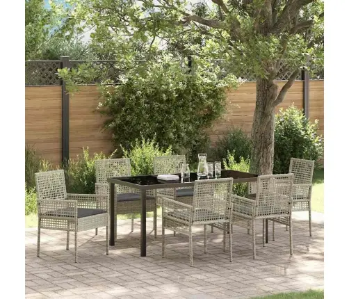 7 Daļu Dārza Ēdamistabas Komplekts Ar Spilveniem Gaiši Pelēka Pe Rotangpalma Vidaxl