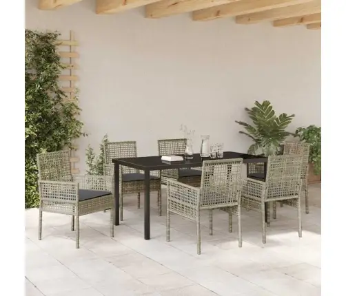 7 Daļu Dārza Ēdamistabas Komplekts Ar Spilveniem Gaiši Pelēka Pe Rotangpalma Vidaxl