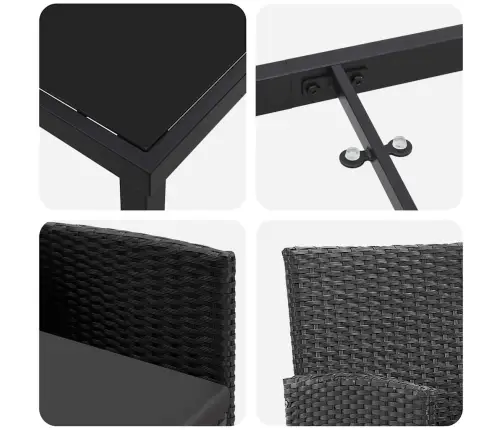 Sodo Valgomojo Komplektas Su Pagalve 5 Pcs Juoda Poliratanas