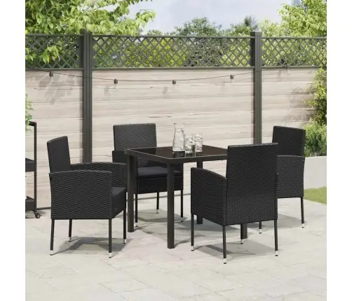 Sodo Valgomojo Komplektas Su Pagalve 5 Pcs Juoda Poliratanas