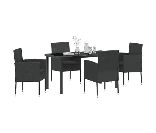 5 Gab. Dārza Ēdamistabas Komplekts Ar Spilveniem Melna Poli Rotangpalma Vidaxl