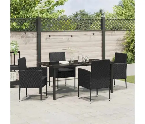 5 Gab. Dārza Ēdamgalda Komplekts Ar Spilveniem Melnā Poli Rotangpalmas Vidaxl