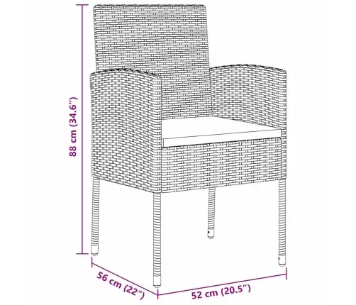 5 Gab. Dārza Ēdamgalda Komplekts Ar Spilveniem Melnā Poli Rotangpalmas Vidaxl