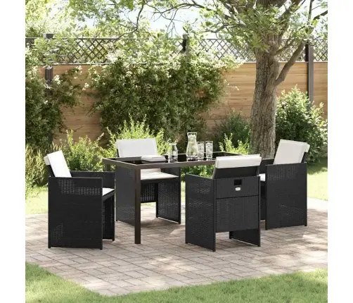 Sodo Valgomojo Komplektas Su Pagalve 5 Pcs Juoda Poli Ratanas