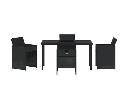 5 Daļu Dārza Ēdamgalds Ar Spilveniem, Melnā Poli Ratanā. Vidaxl