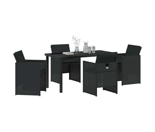 5 Daļu Dārza Ēdamgalds Ar Spilveniem, Melnā Poli Ratanā. Vidaxl