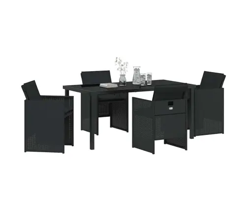 5 Daļu Dārza Galds Ar Spilveniem Melnā Poliratānā Vidaxl