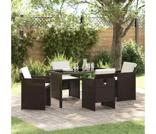 5 Daļu Dārza Galdiņš Ar Spilveniem Brūnā Poliestera Rotangā Vidaxl