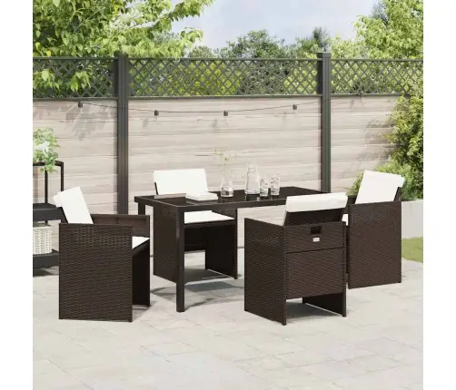 5 Daļu Dārza Galdiņš Ar Spilveniem Brūnā Poliestera Rotangā Vidaxl