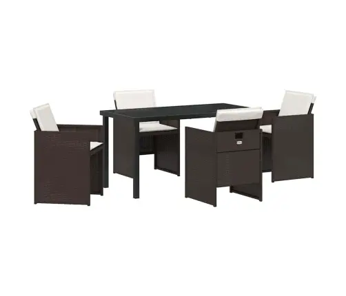 5 Daļu Dārza Galdiņš Ar Spilveniem Brūnā Poliestera Rotangā Vidaxl