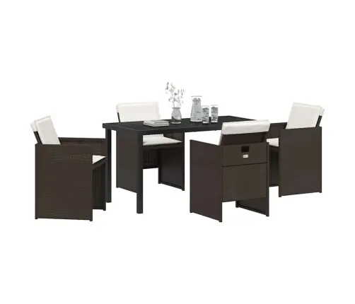 5 Daļu Dārza Galdiņš Ar Spilveniem Brūnā Poliestera Rotangā Vidaxl