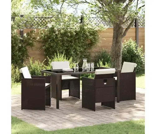 5 Gabalu Dārza Galds Ar Spilveniem, Brūnā Polirātā Vidaxl