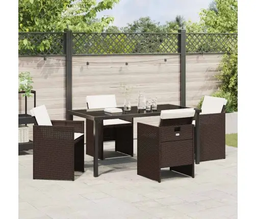 5 Gabalu Dārza Galds Ar Spilveniem, Brūnā Polirātā Vidaxl