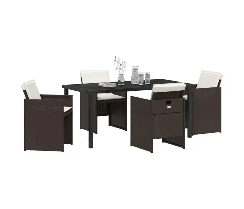 5 Gabalu Dārza Galds Ar Spilveniem, Brūnā Polirātā Vidaxl