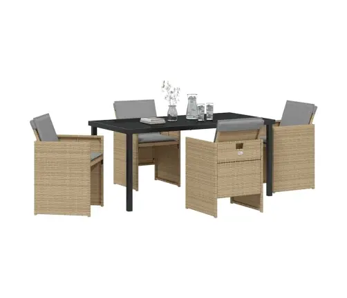 5 Daļu Dārza Ēdamgalds Ar Spilveniem – Bēšs Poliratanis Vidaxl