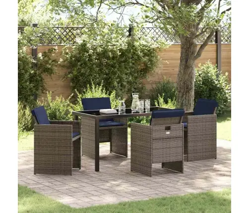 5 Daļu Dārza Ēdamgaldu Komplekts Ar Spilveniem Pelēkā Poliratanā Vidaxl