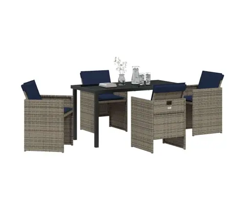 5 Daļu Dārza Ēdamgaldu Komplekts Ar Spilveniem Pelēkā Poliratanā Vidaxl