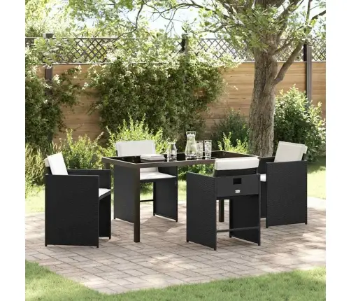 5 Gabalu Dārza Ēdamistabas Komplekts Ar Spilveniem Melns Poli Rotangpalma Vidaxl