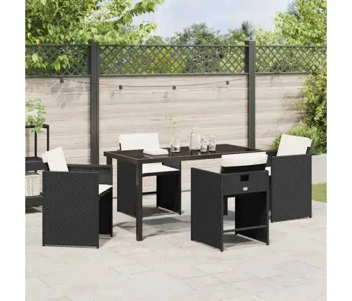 5 Gabalu Dārza Ēdamistabas Komplekts Ar Spilveniem Melns Poli Rotangpalma Vidaxl