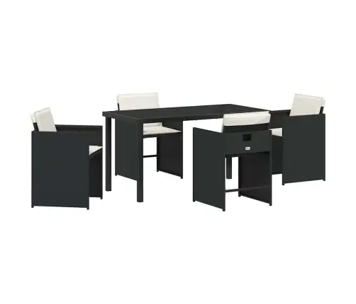 5 Gabalu Dārza Ēdamistabas Komplekts Ar Spilveniem Melns Poli Rotangpalma Vidaxl