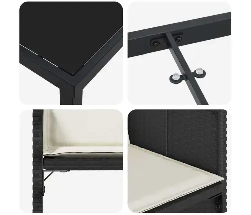 5 Gabalu Dārza Ēdamgaldu Komplekts Ar Spilveniem Melnā Poli Rotangpalmas Vidaxl