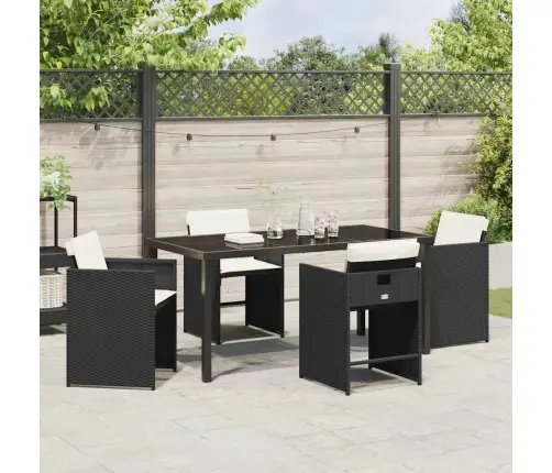 5 Gabalu Dārza Ēdamgaldu Komplekts Ar Spilveniem Melnā Poli Rotangpalmas Vidaxl