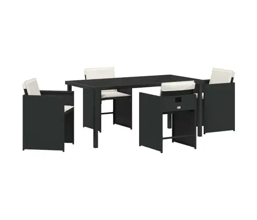 5 Gabalu Dārza Ēdamgaldu Komplekts Ar Spilveniem Melnā Poli Rotangpalmas Vidaxl