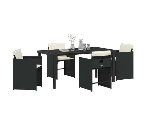 5 Gabalu Dārza Ēdamgaldu Komplekts Ar Spilveniem Melnā Poli Rotangpalmas Vidaxl