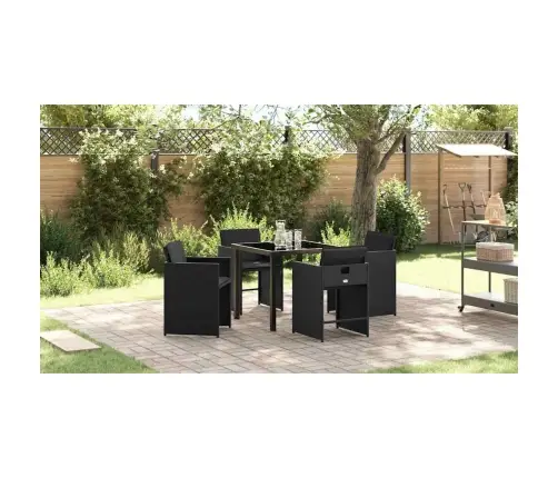 5 Elementu Dārza Ēdamistabas Komplekts Ar Spilventiņiem Melns Polirotangpalma Vidaxl