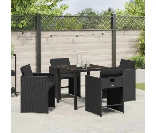 5 Elementu Dārza Ēdamistabas Komplekts Ar Spilventiņiem Melns Polirotangpalma Vidaxl