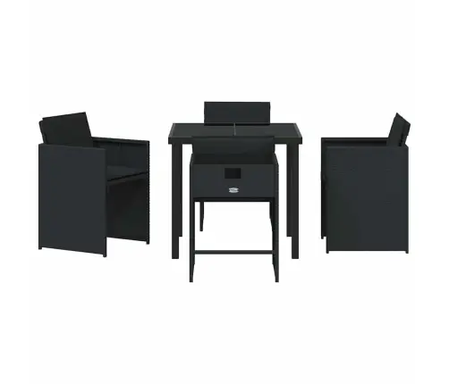 5 Elementu Dārza Ēdamistabas Komplekts Ar Spilventiņiem Melns Polirotangpalma Vidaxl