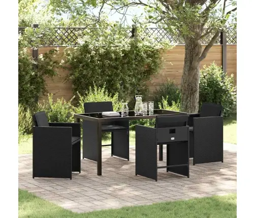 5 Daļu Dārza Ēdamgaldu Komplekts Ar Spilveniem Melnā Poli Rotangpalmas Vidaxl