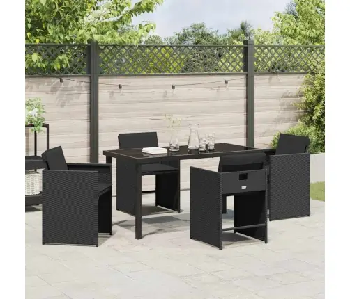 5 Daļu Dārza Ēdamgaldu Komplekts Ar Spilveniem Melnā Poli Rotangpalmas Vidaxl