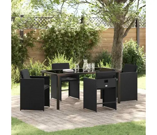 Sodo Valgomojo Komplektas Su Pagalve 5 Pcs Juoda Poliratanas