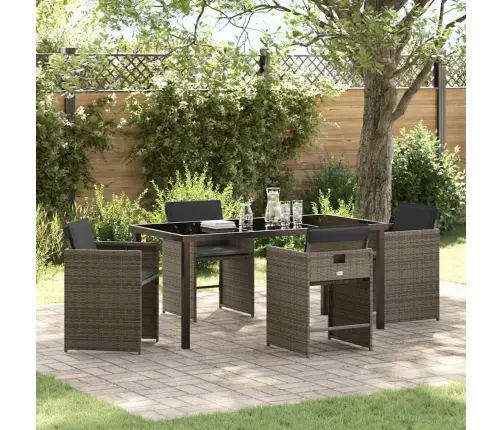 5 Daļu Dārza Ēdamgalda Komplekts Ar Spilveniem Pelēkā Poli Rotangpalmas Vidaxl