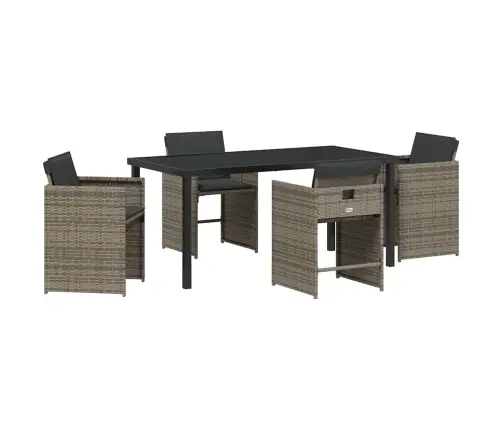 5 Daļu Dārza Ēdamgalda Komplekts Ar Spilveniem Pelēkā Poli Rotangpalmas Vidaxl