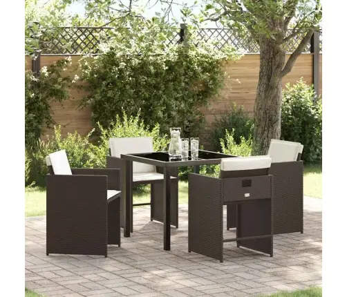 Dārza Ēdamgalds Ar Spilvenu 5 Pcs Brūna Poliūtu Rotangpalma Vidaxl