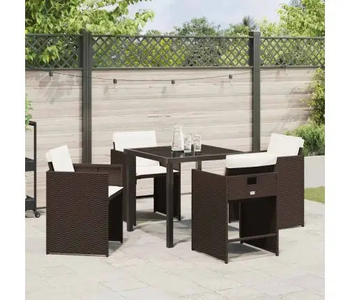 Dārza Ēdamgalds Ar Spilvenu 5 Pcs Brūna Poliūtu Rotangpalma Vidaxl