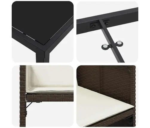 5 Daļu Dārza Ēdamgalda Komplekts Ar Spilveniem Brūns Poli Rotangpalma Vidaxl