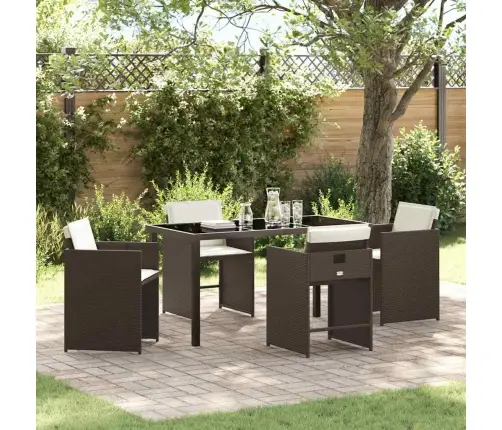 5 Daļu Dārza Ēdamgalda Komplekts Ar Spilveniem Brūns Poli Rotangpalma Vidaxl