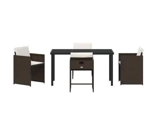 5 Daļu Dārza Ēdamgalda Komplekts Ar Spilveniem Brūns Poli Rotangpalma Vidaxl