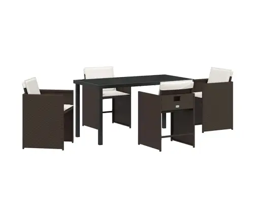 5 Daļu Dārza Ēdamgalda Komplekts Ar Spilveniem Brūns Poli Rotangpalma Vidaxl